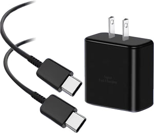 USB-C fast charger with 10 ft cable and dual-prong plug, black