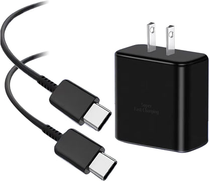 USB-C fast charger with 10 ft cable and dual-prong plug, black