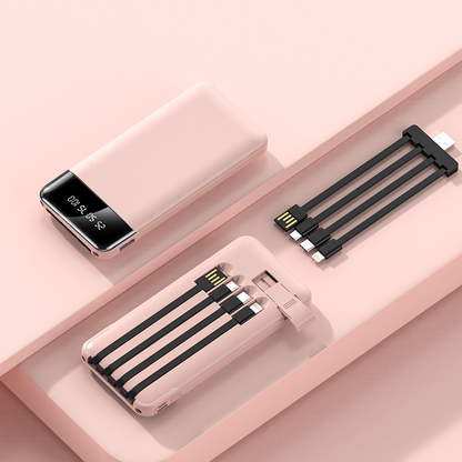 Pink portable power bank with display screen and side USB connectors