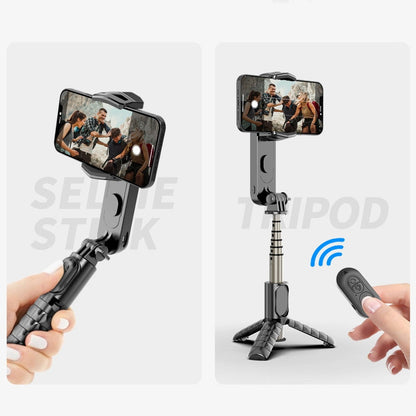 Gimbal stabilizer with phone holder and LED fill light, hands-on setup with tripod