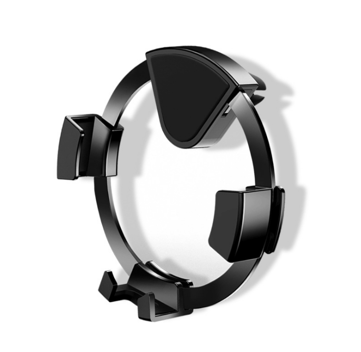 Black 360° air vent phone holder with central cradle and arched metal frame