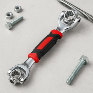 Universal socket wrench tool with chrome head and red-black comfort grip