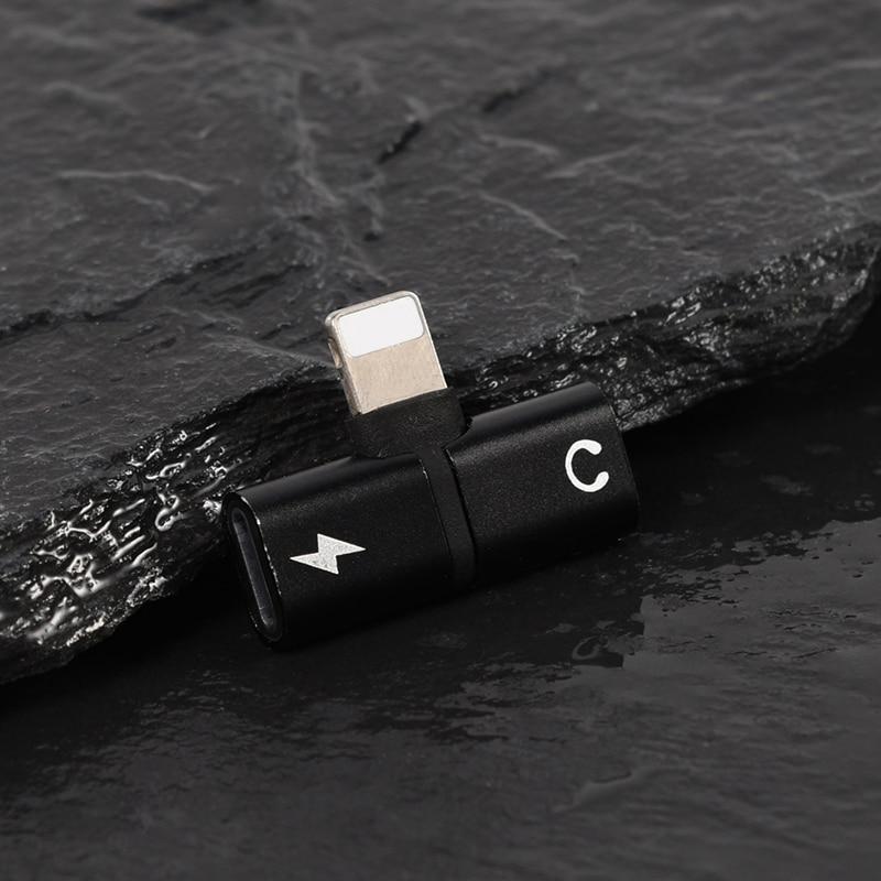 2-in-1 audio and charging adapter, black body with USB-C plug and audio output