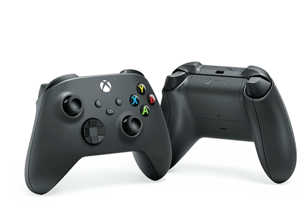 Black wireless Xbox One gaming controller with front and rear button layout