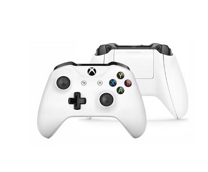 White wireless Xbox One gaming controller with front and rear controls, triggers