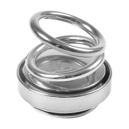 Silver double-ring car air freshener with glossy swirling top and circular base