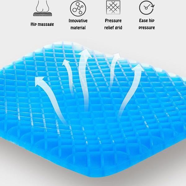 Blue silicone egg cushion showing honeycomb texture and pressure-relief channels