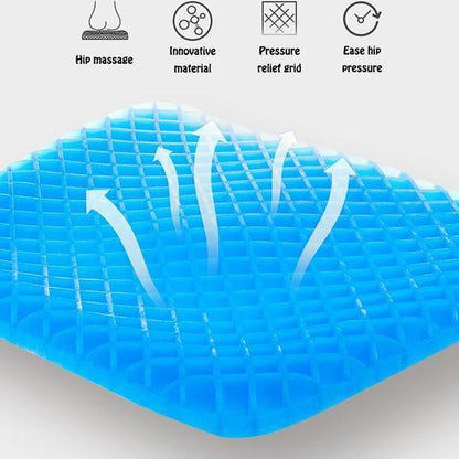 Blue silicone egg cushion showing honeycomb texture and pressure-relief channels
