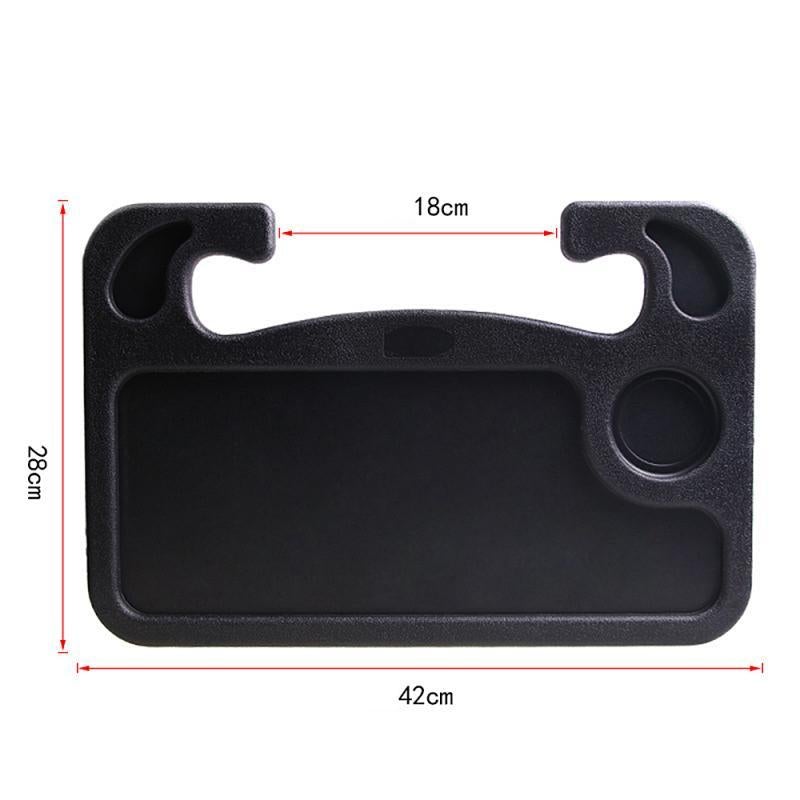 Black car steering wheel tray with size diagram and cup holder