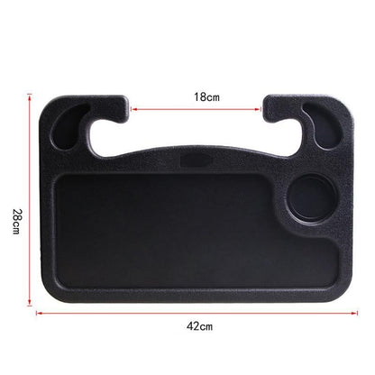 Black car steering wheel tray with size diagram and cup holder