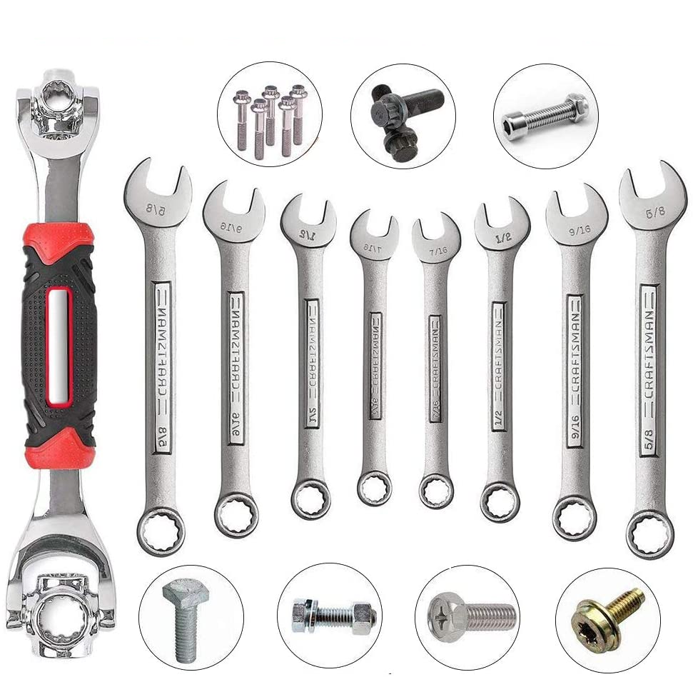 Multi-piece 48-in-1 socket wrench tool set with various chrome socket heads
