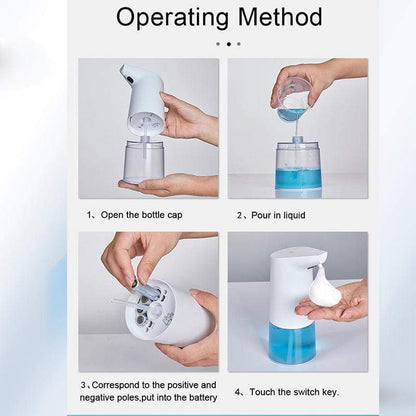 Automatic foam soap dispenser refill setup with hands and bottle cap