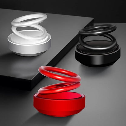 Red double-ring car air freshener with glossy spiral top in a round base