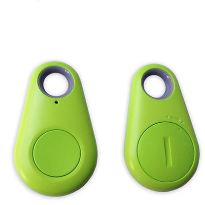 Green Bluetooth tracker tags, each with lanyard hole and round button.