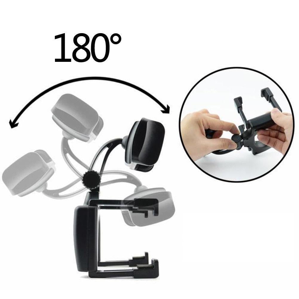 Black phone holder bracket with rotating arms and cradle mount
