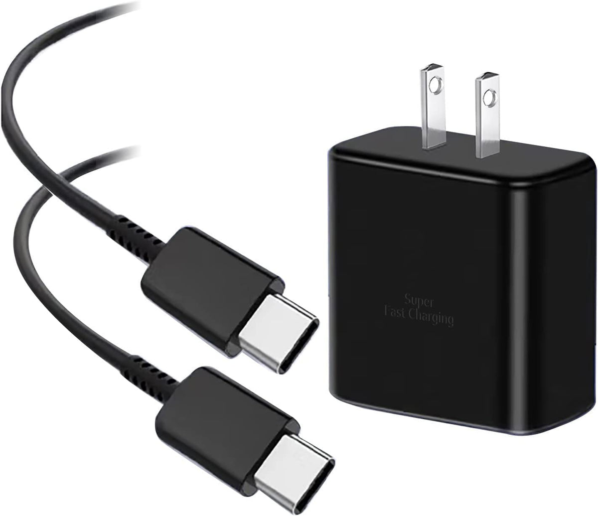USB-C charger adapter with dual-prong plug and 10 ft cable, black