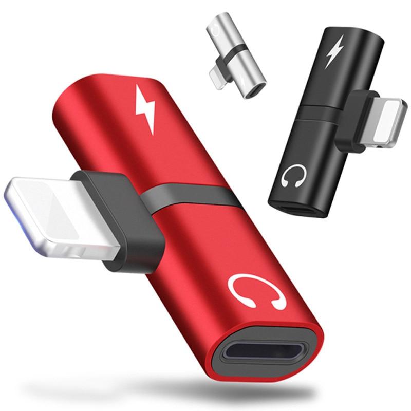 2-in-1 audio and charging adapters, red and black USB-C split connector with audio port