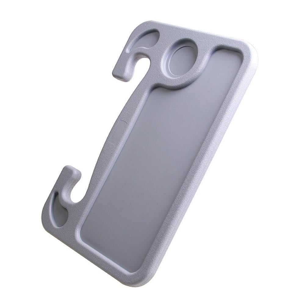 Gray car steering wheel tray with cup holder and U-shaped hand grips