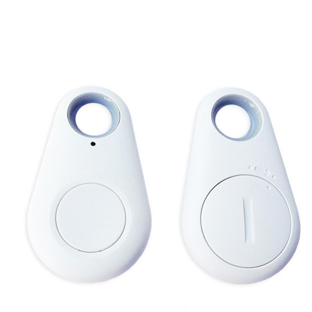 White Bluetooth tracker tags, each with lanyard hole and round button.