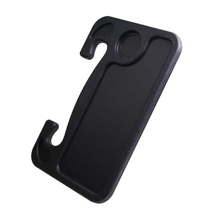 Black car steering wheel tray with circular cup holder and U-shaped hand grips